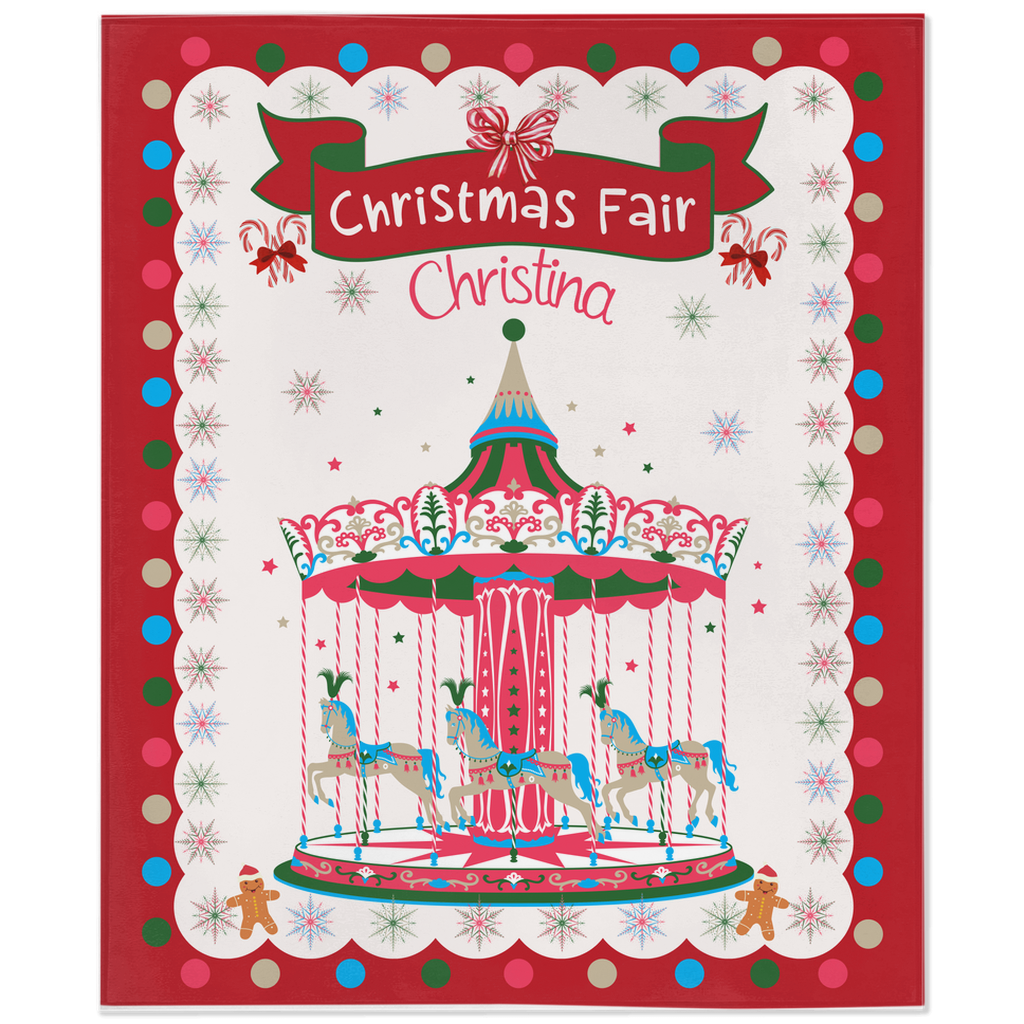 Personalized Children’s Christmas Carousel Plush Minky Blanket, Soft Minky Baby Blanket, 30x40”, 50x60”, 60x80” Kids Throw Blanket.