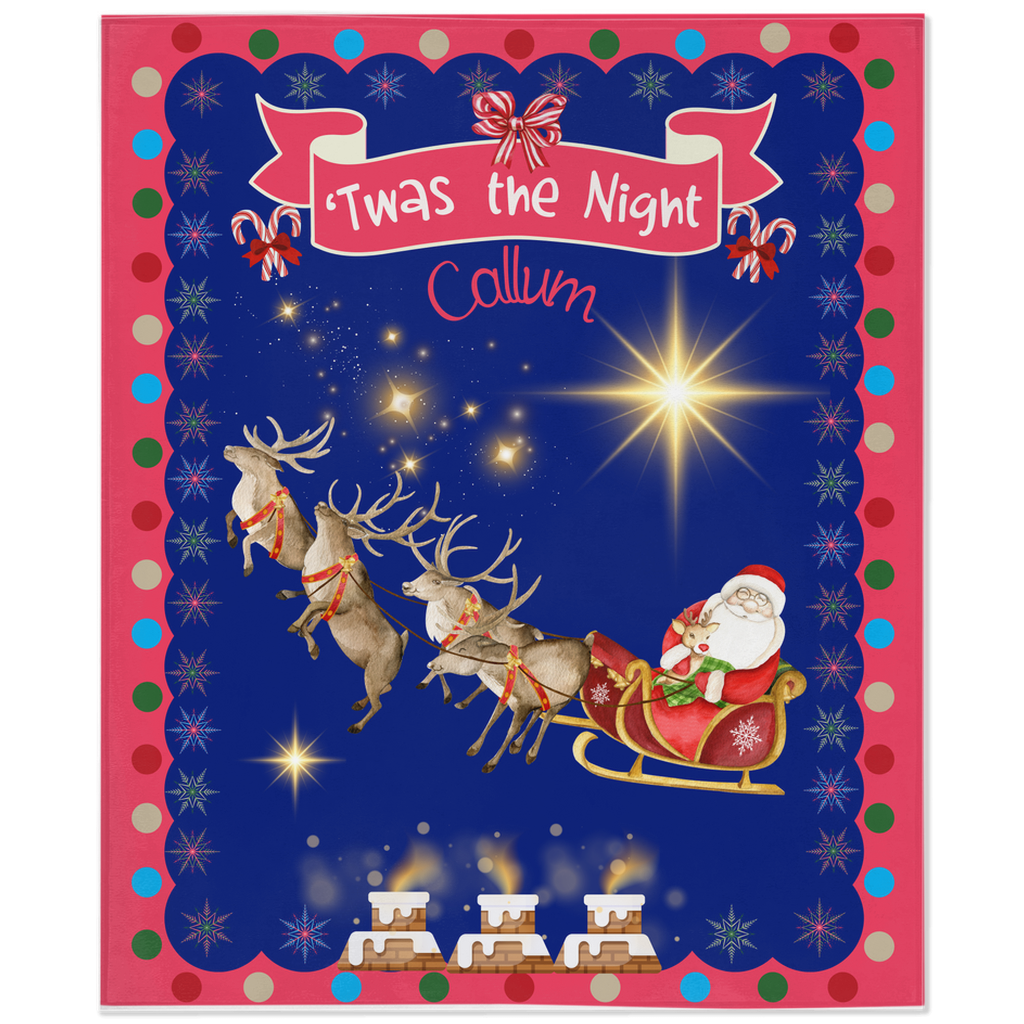 Personalized Children’s Santa's Reindeer Sleigh Plush Minky Blanket, Soft Minky Baby Blanket, 30x40”, 50x60”, 60x80” Kids Throw Blanket.