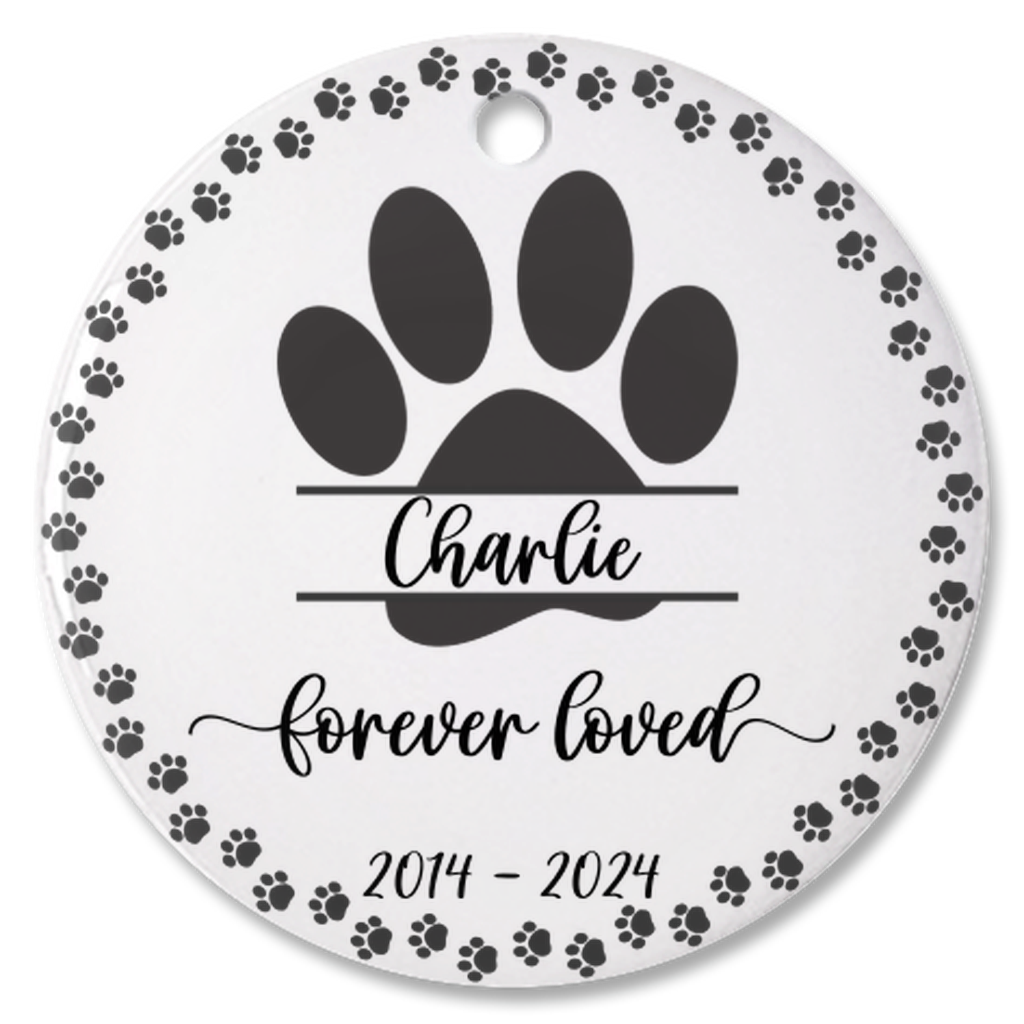 Personalized "Forever Loved" Pet Memorial Ornament, Sympathy Gift For Loss Of Cat or Dog, Remembrance Gift Pet Loss, Pawprint Pet Keepsake