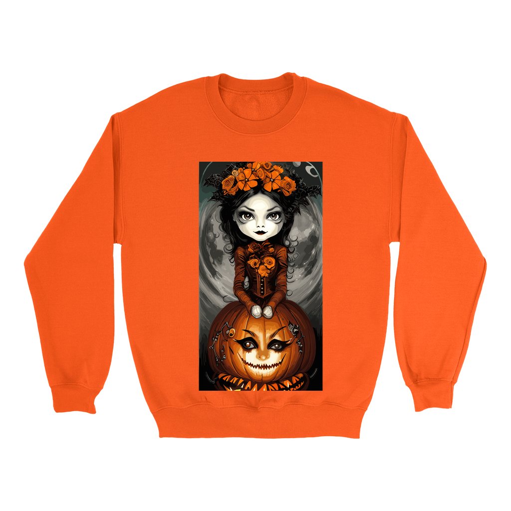 Explore our bewitching collection of Halloween sweatshirts, showcasing the mysterious allure of a Pretty Pumpkin Witch on the front.