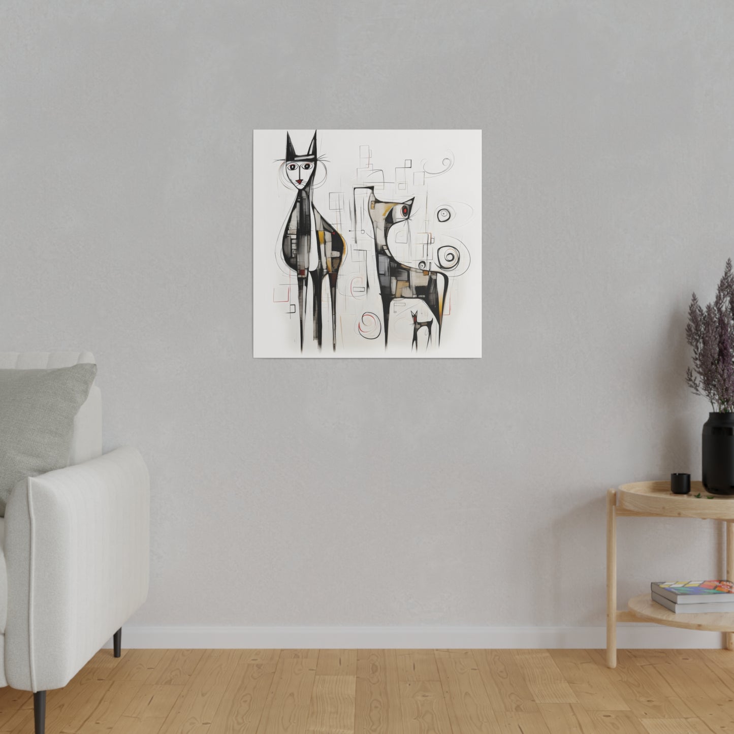 Enchanting Realms Unleashed: Eco-Friendly Abstract Horse and Cat Canvases for the Modern Home, Wall Art on Stretched Canvas, Home Decor Gift