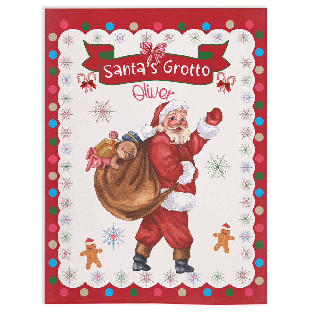 Personalized Children’s Christmas Santa's Grotto Plush Minky Blanket, Soft Minky Baby Blanket, 30x40”, 50x60”, 60x80” Kids Throw Blanket.