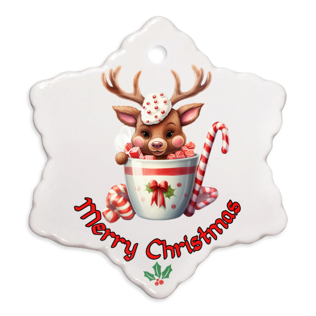 Radiant 3D Porcelain Christmas Reindeer Ornament:  Elegance in Every Detail for Your Holiday Joy!