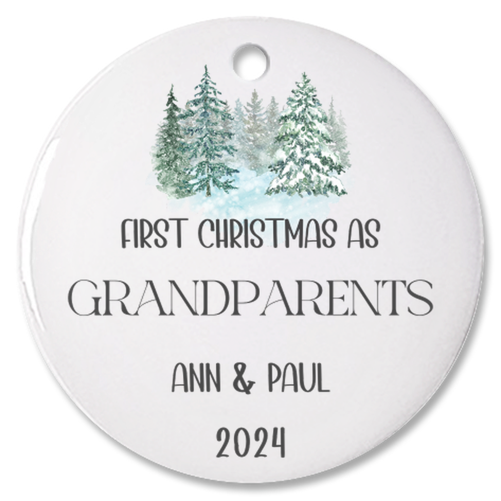 Personalized "First Christmas As Grandparents" Christmas Tree Porcelain Ornament, 1st Xmas Bauble Decoration for Grandma and Grandad