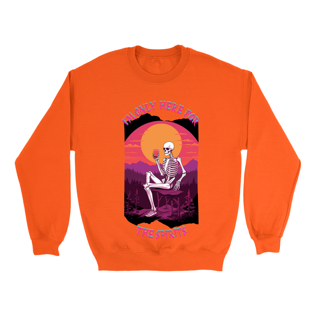 Explore our bewitching collection of Halloween sweatshirts, showcasing the mysterious allure of a drinking skeleton on the front.