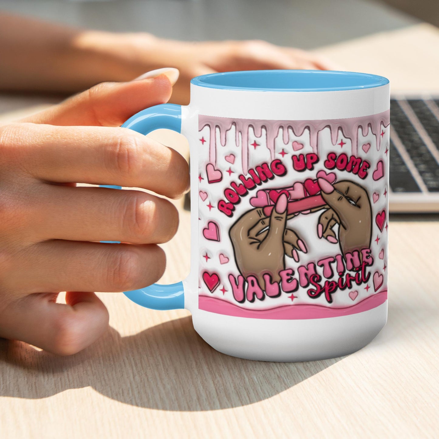 Love Unleashed:  Rolling Up Some Valentine’s Spirit Two-Tone Mugs - A Symphony of Colors on Glossy White Canvas, Sip Romance Daily!