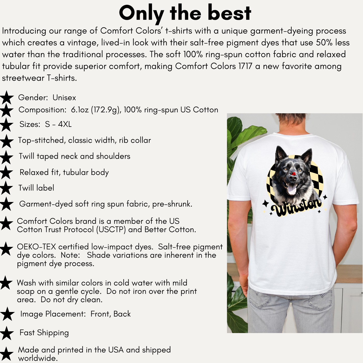 Comfort Colors 1717 Heavyweight Unisex T-Shirt - Whimsical Animal & Insect Portrait With BACK IMAGE PLACEMENT On T-shirt, Dog Tee, Cat T-shirt.