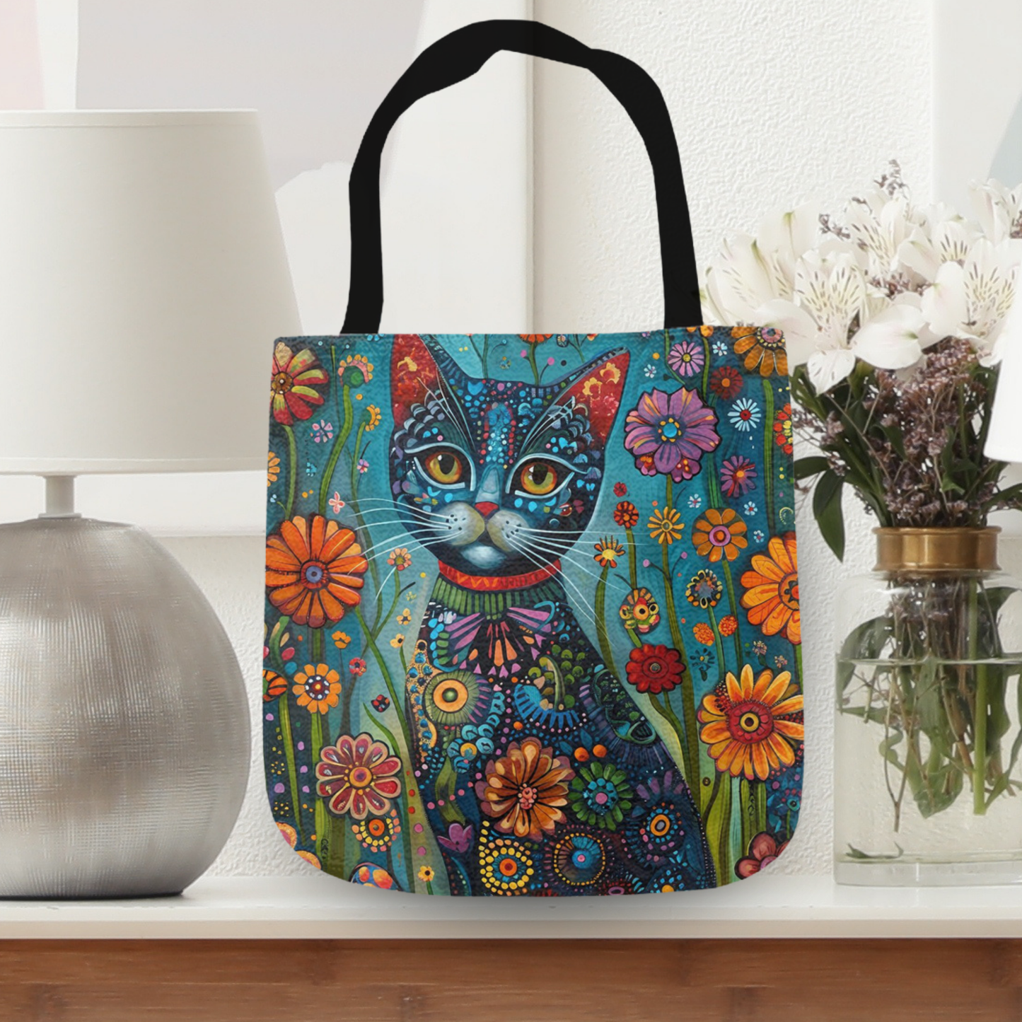 Tapestry Tote Cute Cat Bag Floral Cat Hobo Bag Tapestry Shoulder Bag Jacquard Woven Tote Bag Tapestry Tote Kids Grocery Bags Art Cat Mom