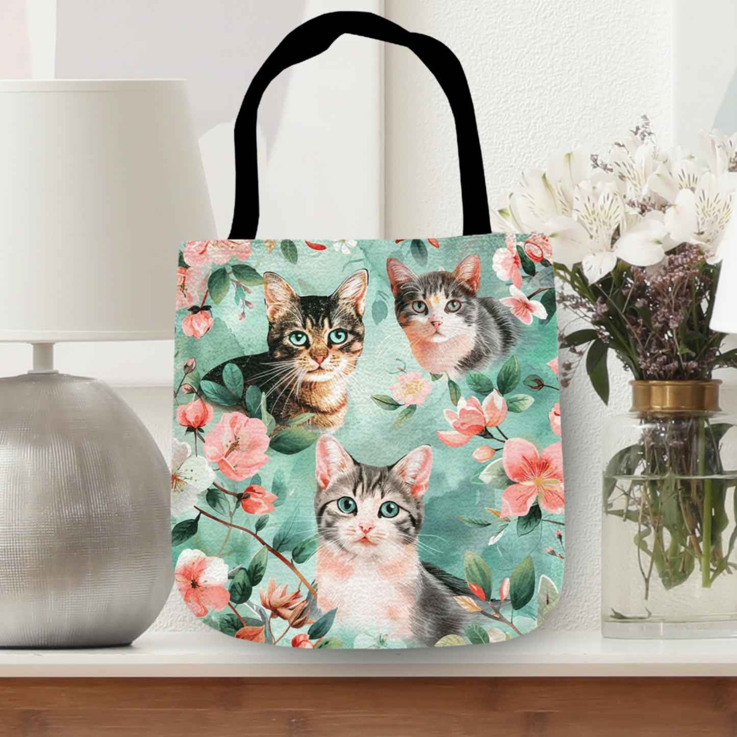 Tapestry Tote Cute Cat Bag Green Cat Hobo Bag Tapestry Shoulder Bag Jacquard Woven Tote Bag Tapestry Tote Kids Grocery Bags Art Cat Mom