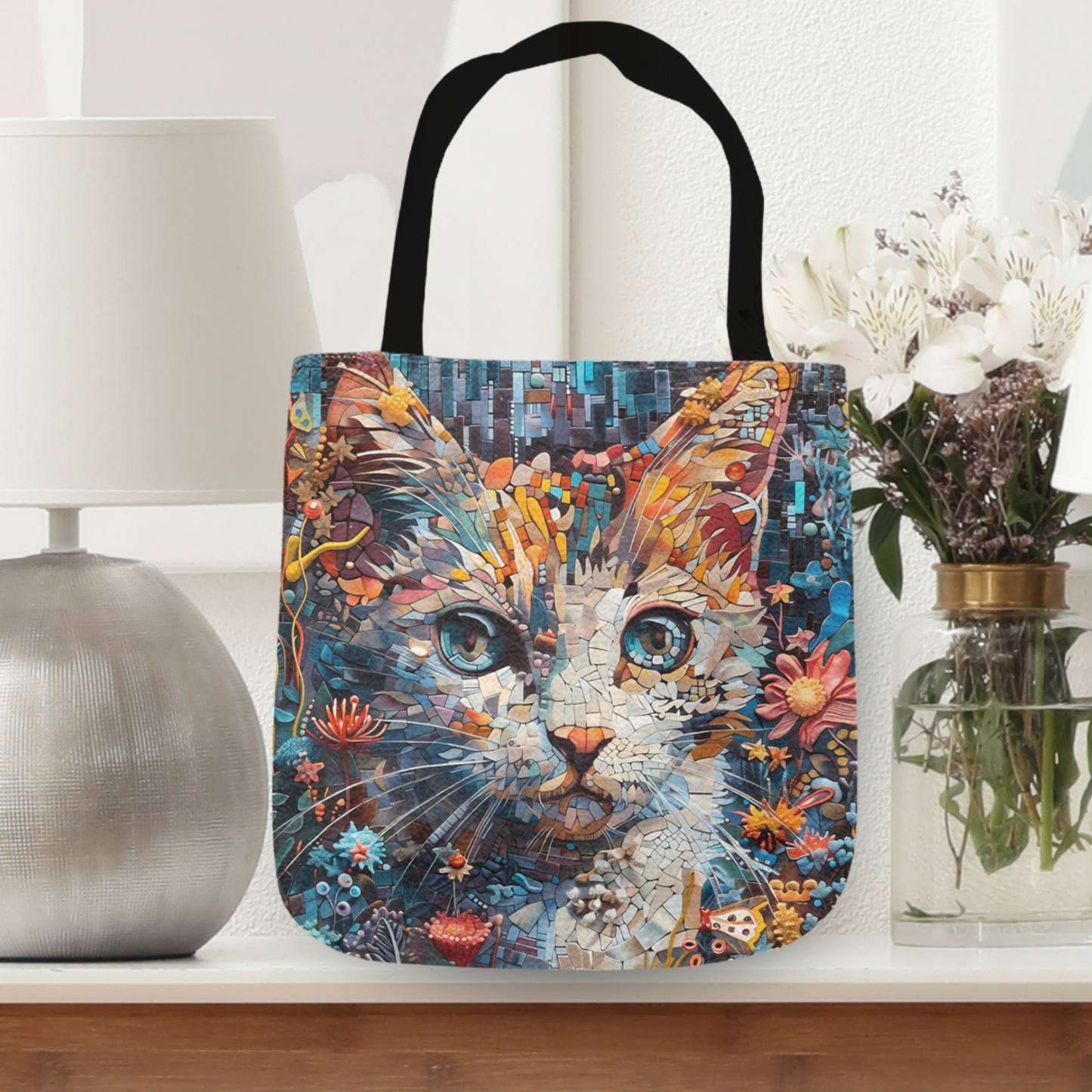 Tapestry Tote Cute Cat Bag Mosaic Hobo Bag Tapestry Shoulder Bag Jacquard Woven Tote Bag Tapestry Tote Kids Grocery Bags Art Cat Mom