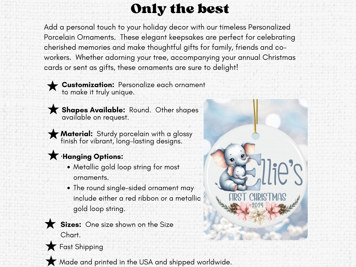 Personalized, Customized Baby’s First Christmas Tree Porcelain Animal Alphabet Ornament, Baby’s 1st Christmas Bauble, Baby’s Christmas Keepsake