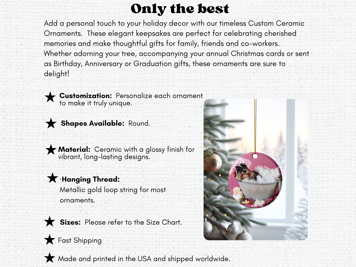 Custom Photo Ornament, Single or Double-sided, 3 inches with Gift Box