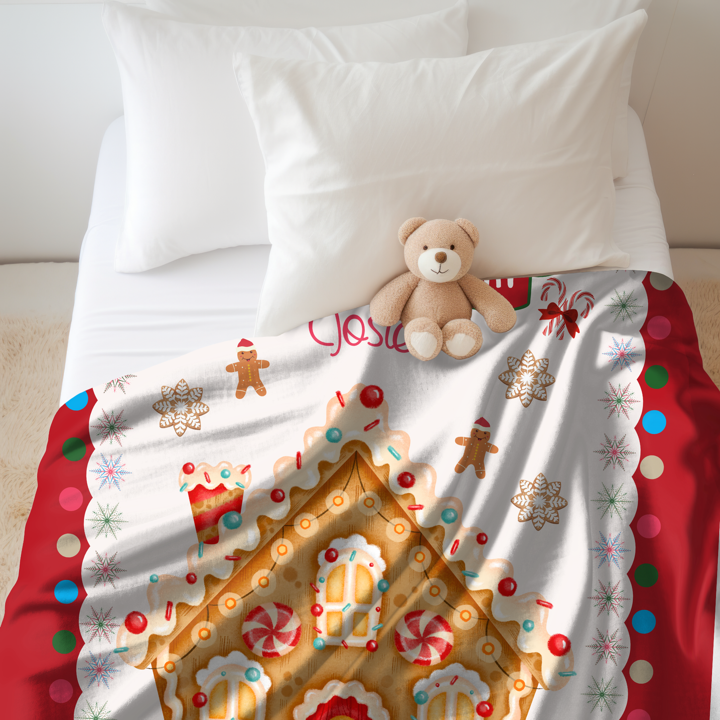 Personalized Children’s Christmas Gingerbread Plush Minky Blanket, Soft Minky Baby Blanket, 30x40”, 50x60”, 60x80” Kids Throw Blanket.