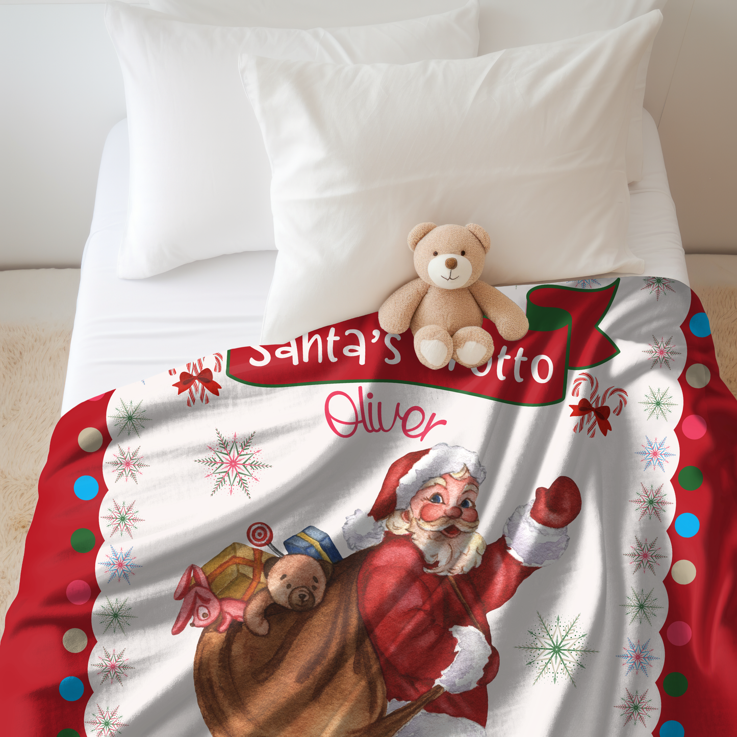 Personalized Children’s Christmas Santa's Grotto Plush Minky Blanket, Soft Minky Baby Blanket, 30x40”, 50x60”, 60x80” Kids Throw Blanket.