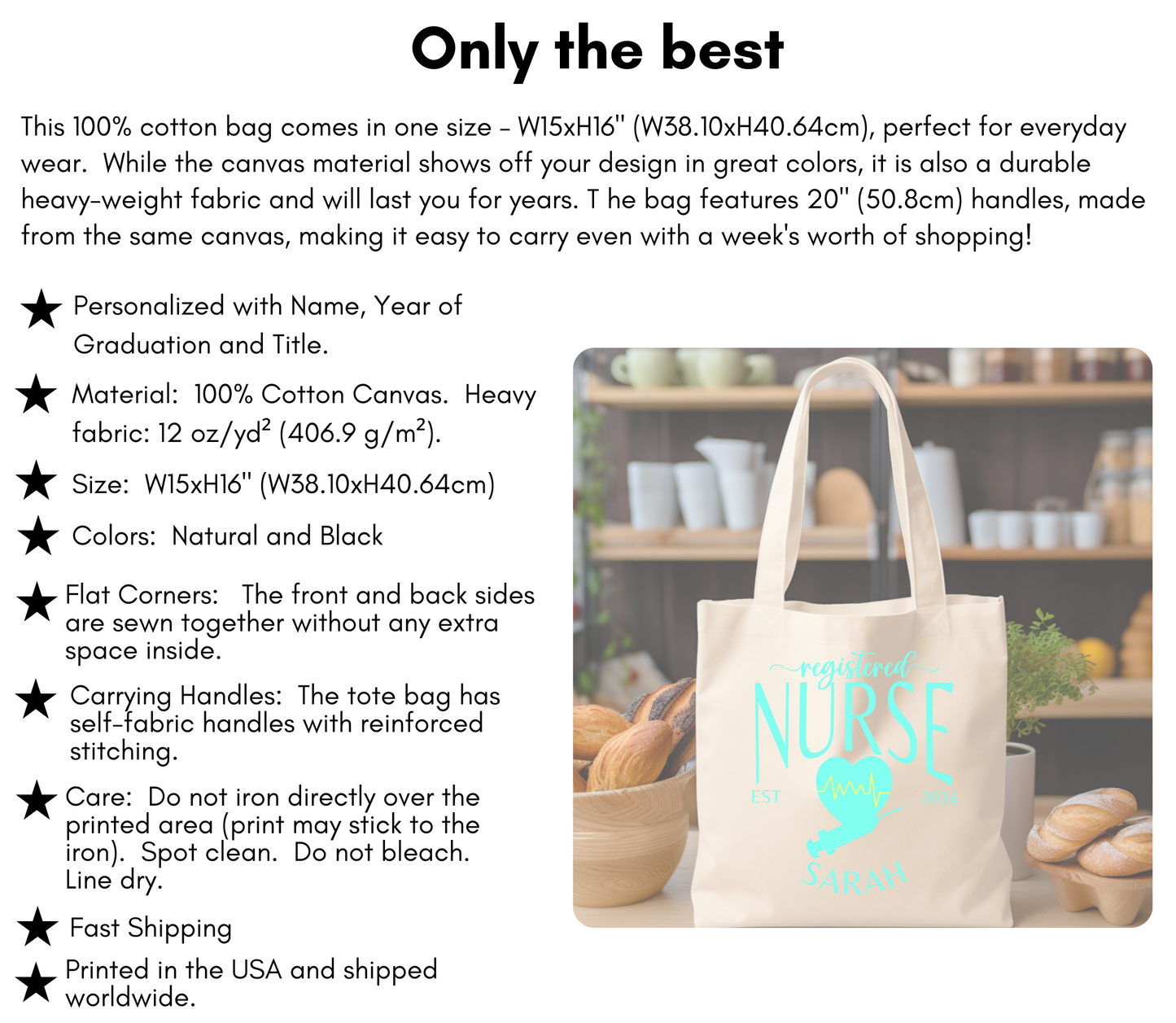 Personalized Cotton Canvas Nurse Tote Bags – Customizable with your Specialty, Nurse's Name and Year of Graduation!  Cute Canvas Tote Bag Gift for Nurse Ecofriendly Bag