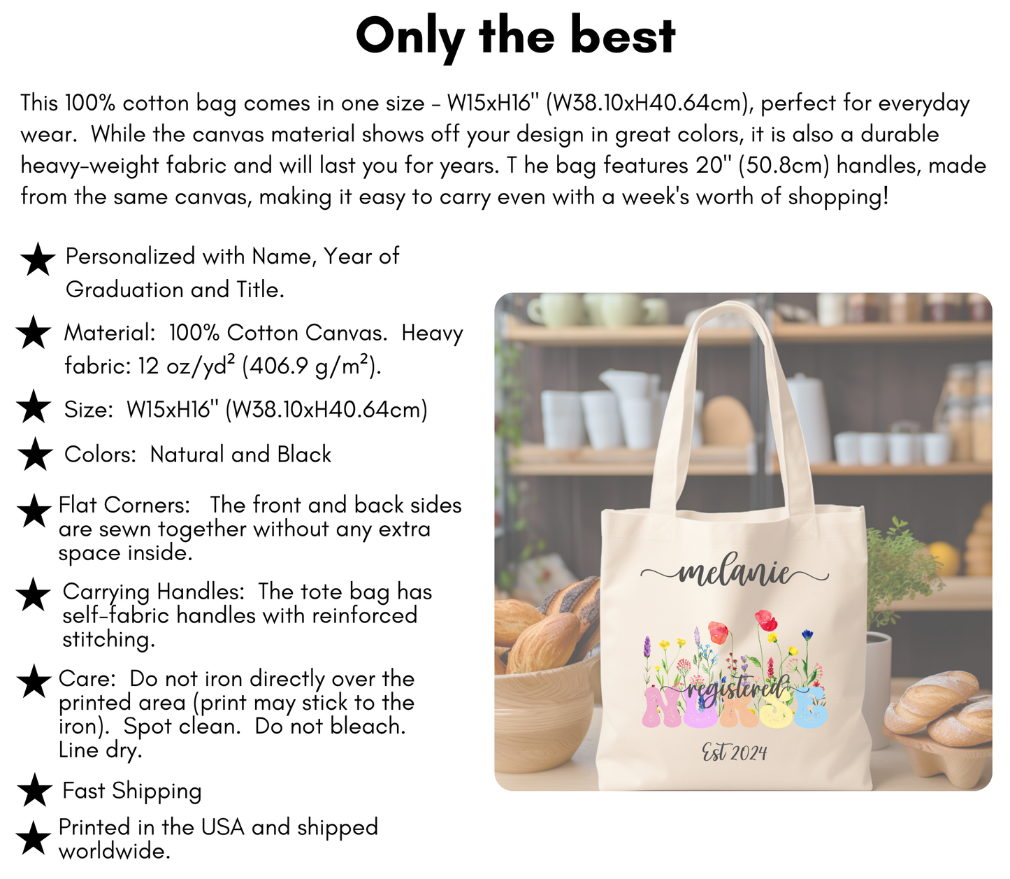 Personalized, Customized, Cotton Canvas Nurse Tote Bags - Customizable with your Speciality, Stylish and durable, Gift for Medical Profession