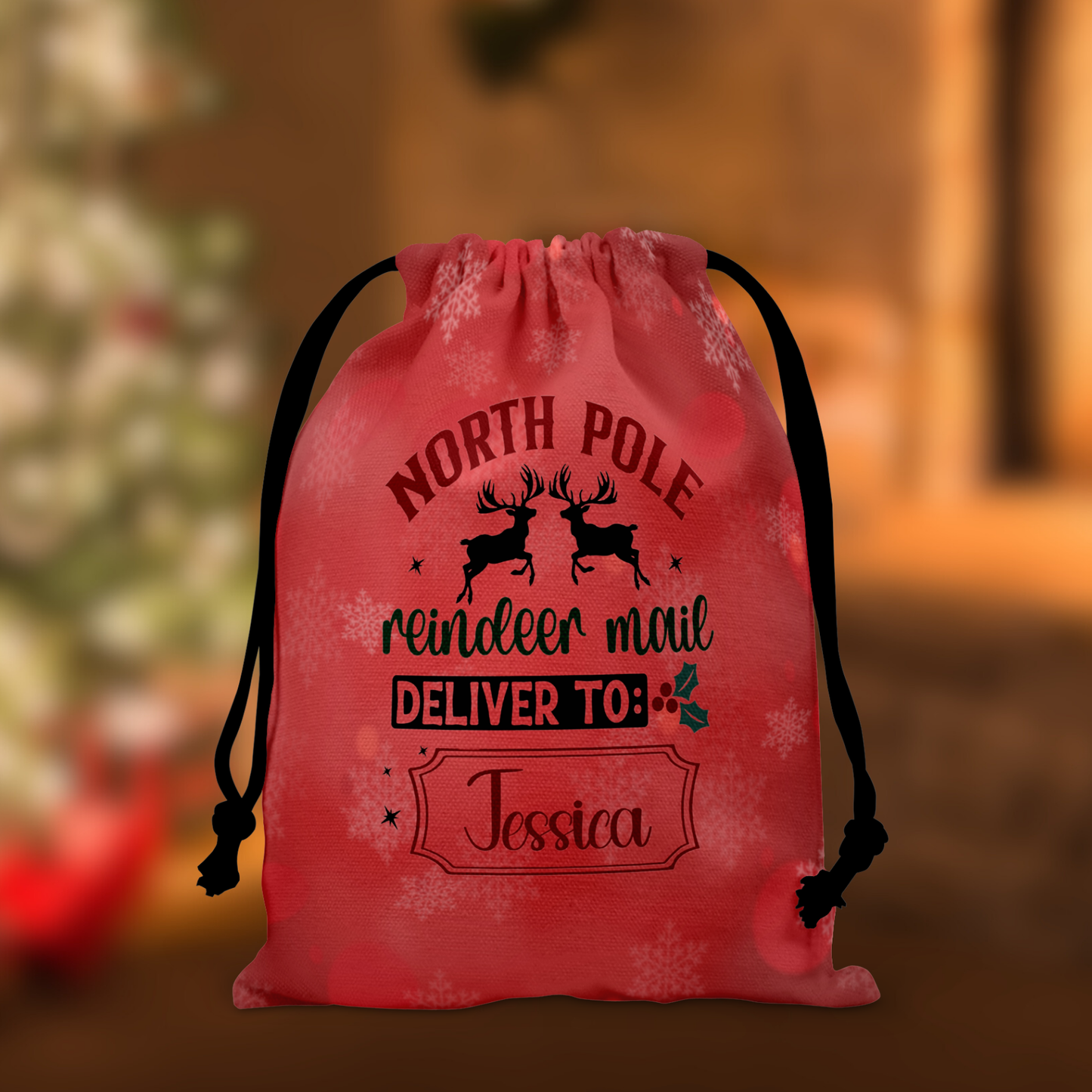 Personalized Large Christmas Drawstring Sack, "North Pole Reindeer Mail, Deliver To..." Personalized Bag, Santa Sack, Kid's Christmas Sack, Christmas Bags, Party Supplies Bag, Gift Sacks