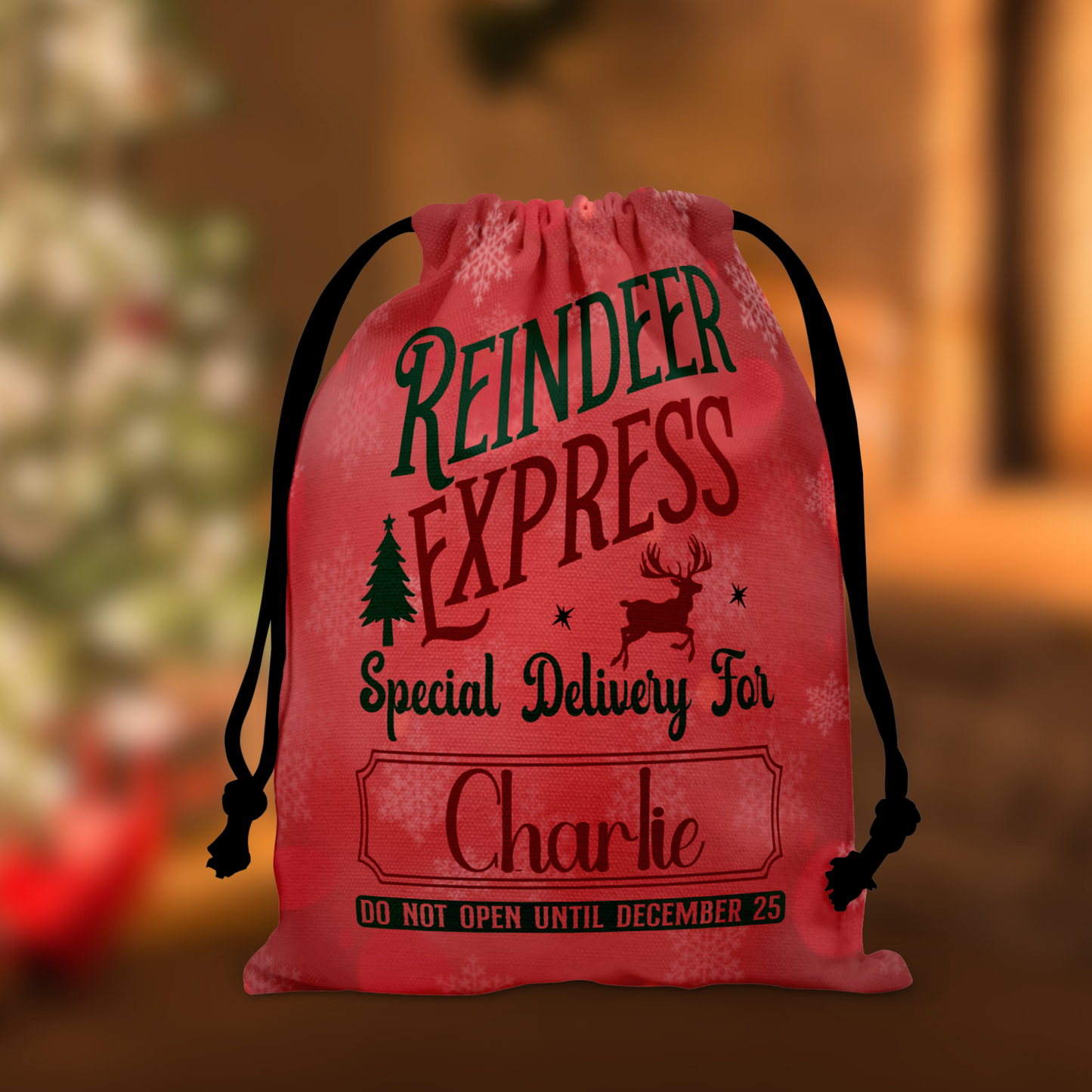 Personalized Large Christmas Drawstring Sack, "Reindeer Express Special Delivery For..."Personalized Bag, Santa Sack, Kid's Christmas Sack, Christmas Bags, Party Supplies Bag, Gift Sacks