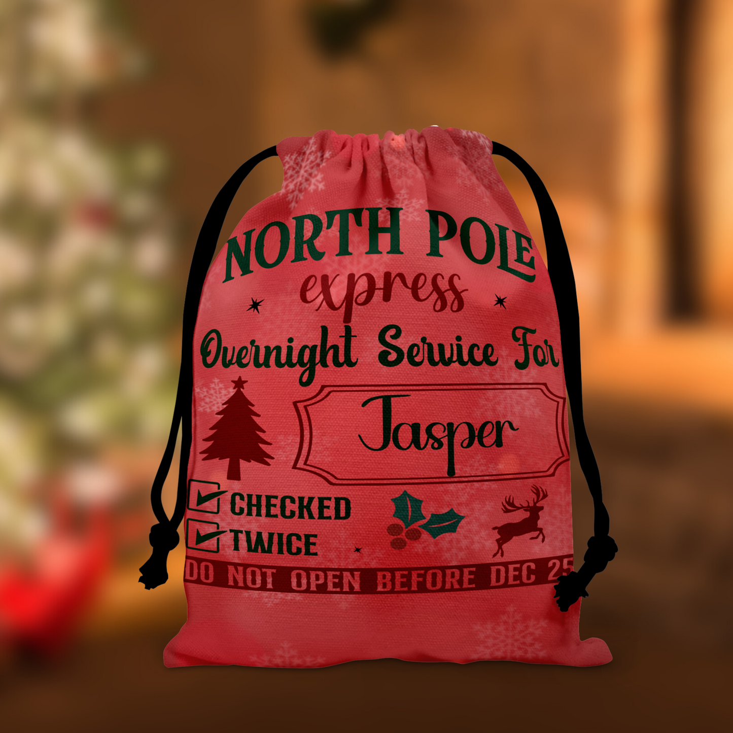 Personalized Large Christmas Drawstring Sack, "North Pole Express, Overnight Service For...." Personalized Bag, Santa Sack, Kid's Christmas Sack, Christmas Bags, Party Supplies Bag, Gift Sacks