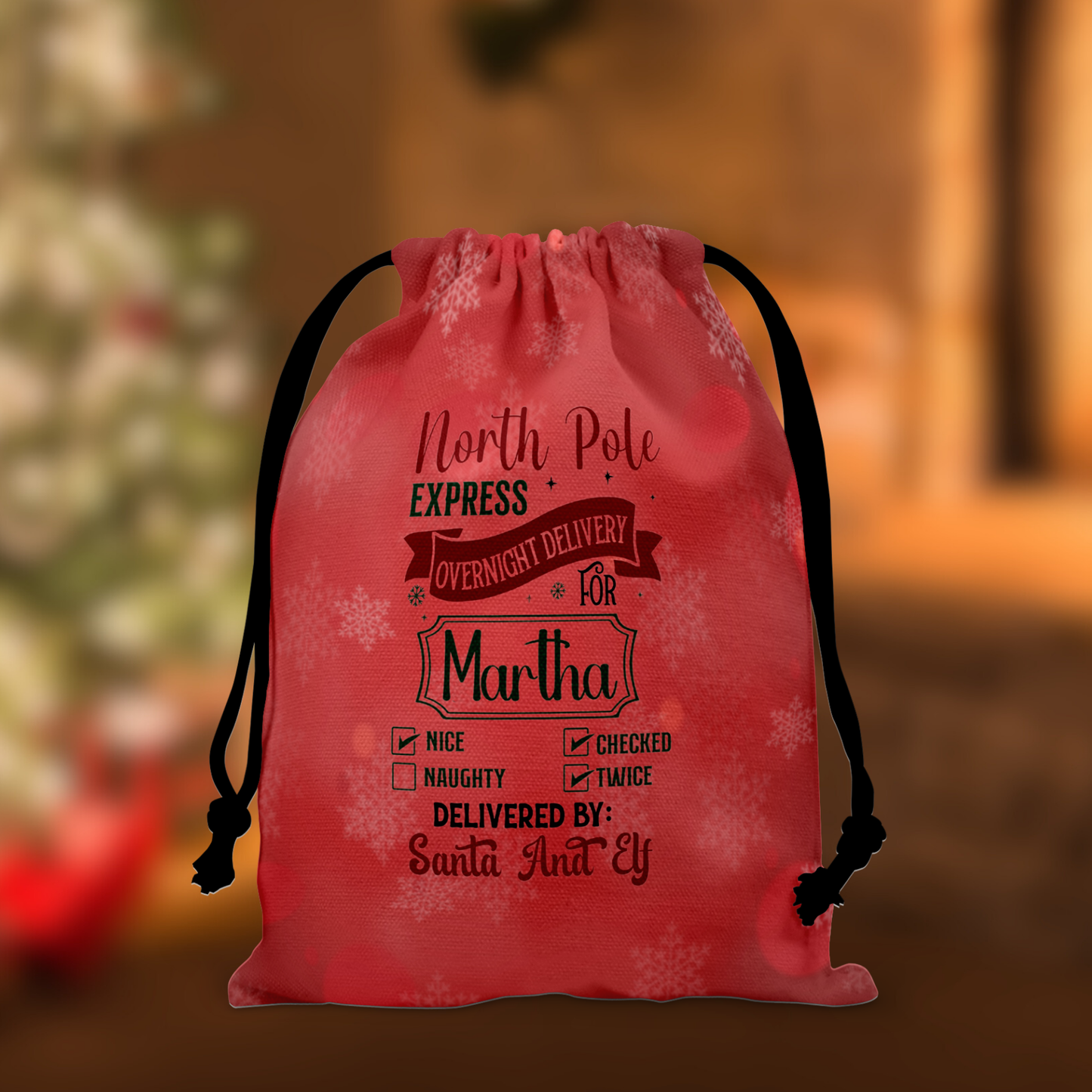 Personalized Large Christmas Drawstring Sack, "Overnight Express Personalized Bag, Santa Sack, Kid's Christmas Sack, Christmas Bags, Party Supplies Bag, Gift Sacks