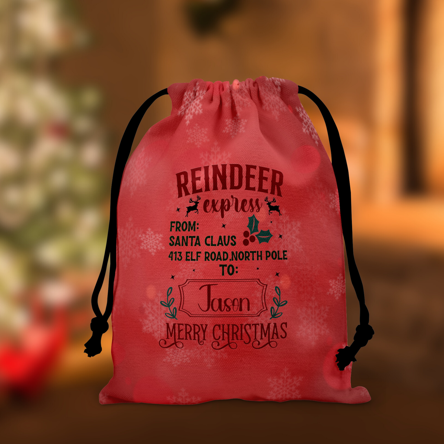 Personalized Large Christmas Drawstring Sack, "Reindeer Express from Santa Claus To Jason" Personalized Bag, Santa Sack, Kid's Christmas Sack, Christmas Bags, Party Supplies Bag, Gift Sacks