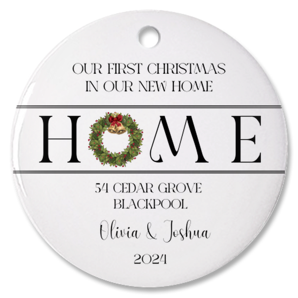 Personalized “First Christmas In Our New Home” Christmas Porcelain Ornament, Customized New House Ornament, Our First Home Keepsake 2024