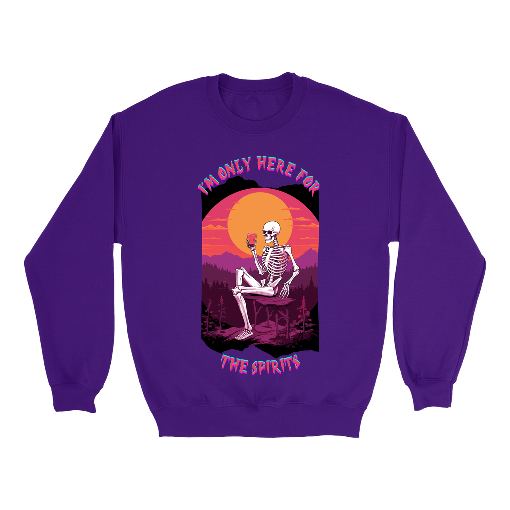 Explore our bewitching collection of Halloween sweatshirts, showcasing the mysterious allure of a drinking skeleton on the front.