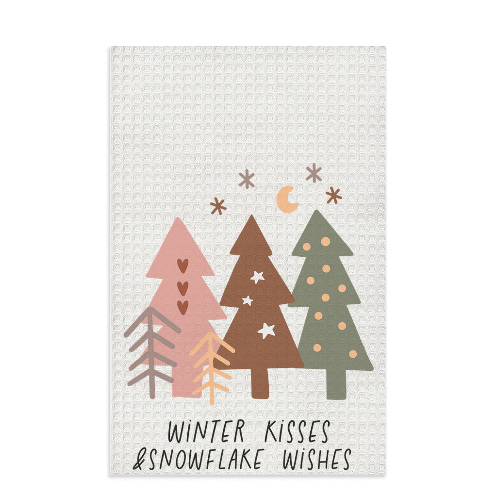 Christmas-themed "Winter Kisses & Snowflake Wishes" Waffle Kitchen Tea Towels, Cute Christmas Waffle Dish Towels, Kitchen Towels Cute, Ideas