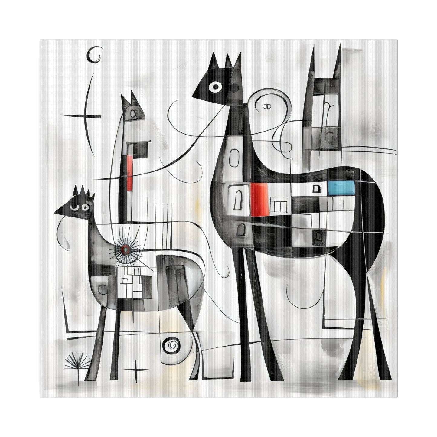 Enchanting Realms Unleashed: Eco-Friendly Abstract Horse and Cat Canvases for the Modern Home, Wall Art on Stretched Canvas, Home Decor Gift