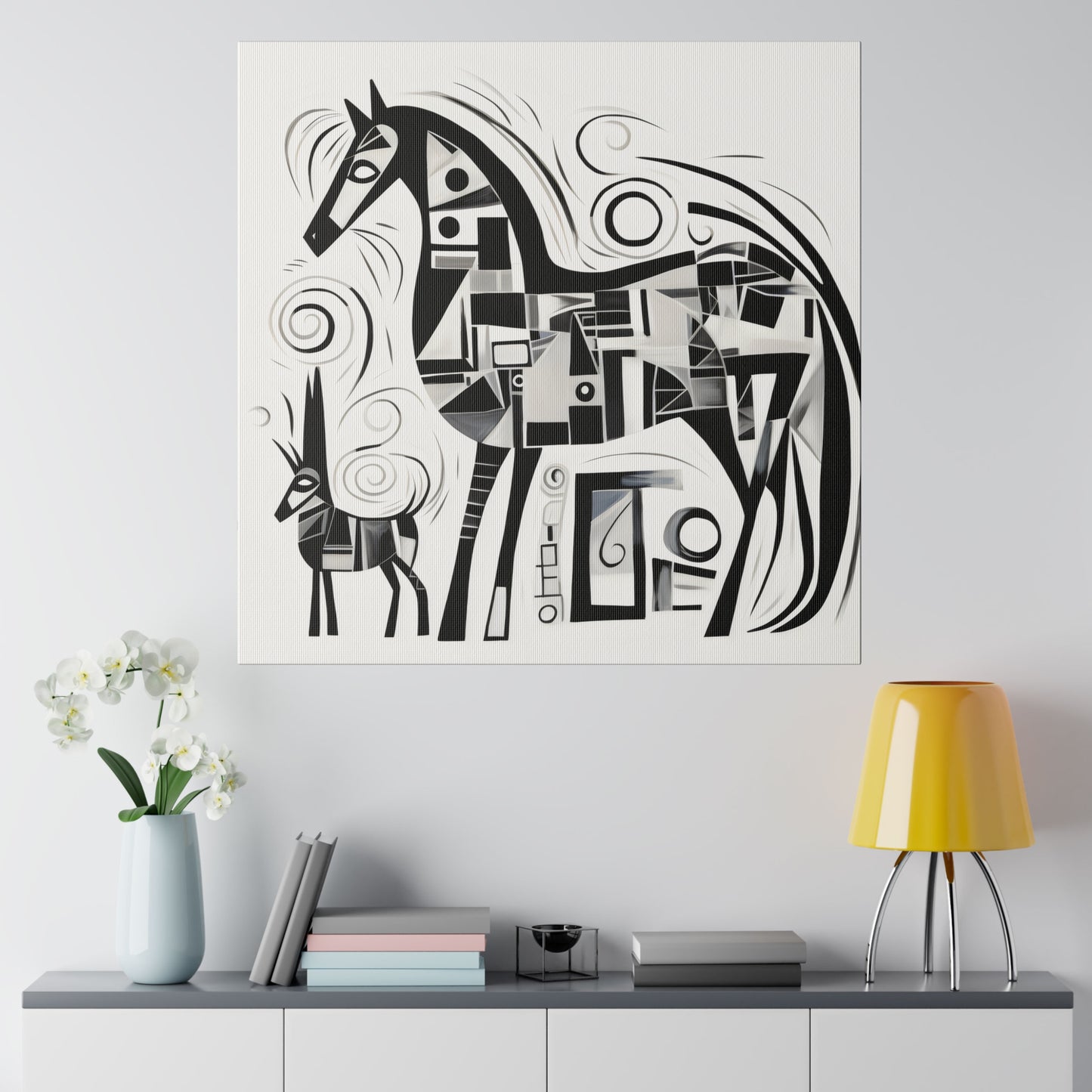 Enchanting Realms Unleashed: Eco-Friendly Abstract Horse and Cat Canvases for the Modern Home, Wall Art on Stretched Canvas, Home Decor Gift