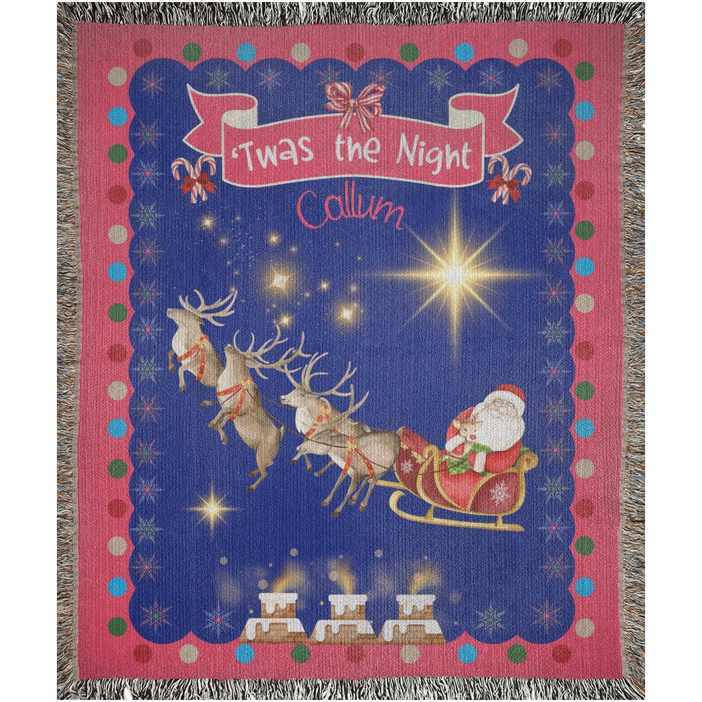 Personalized Custom Jacquard Woven Children’s Christmas Luxurious Blanket, Personalized Santa's Sleigh Ride Keepsake Throw, Stocking Filler to Capture Special Moments