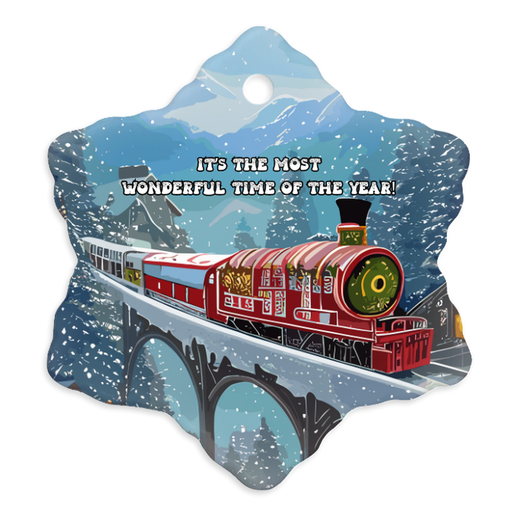 Radiant 3D Porcelain Christmas Train Ornament:  Elegance in Every Detail for Your Holiday Joy!