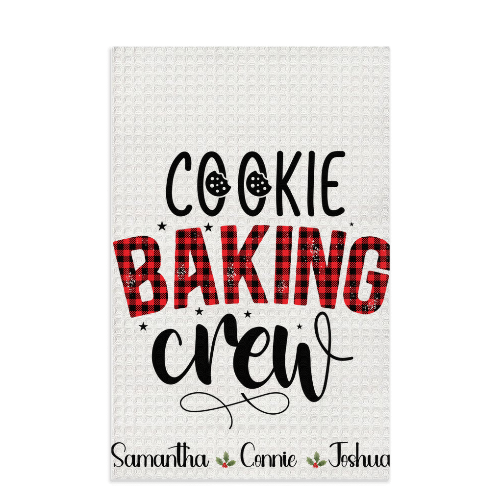 Personalized Beautiful Christmas-Themed "Cookie Baking Crew" Waffle Kitchen Tea Towel, Cute Waffle Dish Towel, Cute Stocking Filler