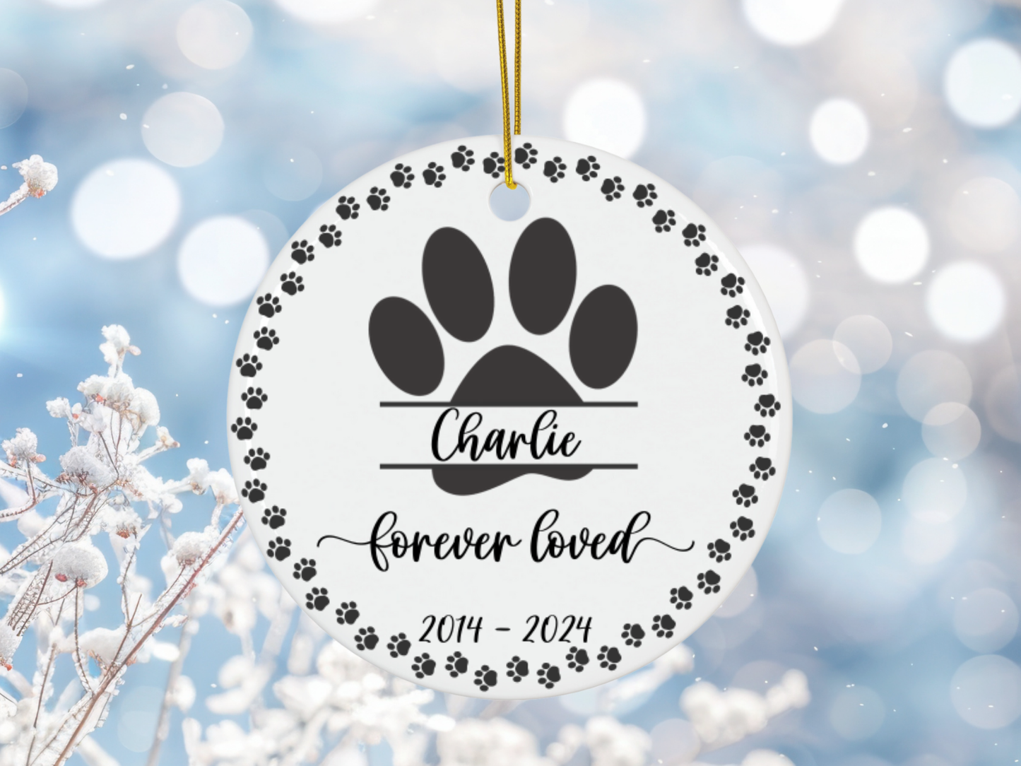 Personalized "Forever Loved" Pet Memorial Ornament, Sympathy Gift For Loss Of Cat or Dog, Remembrance Gift Pet Loss, Pawprint Pet Keepsake