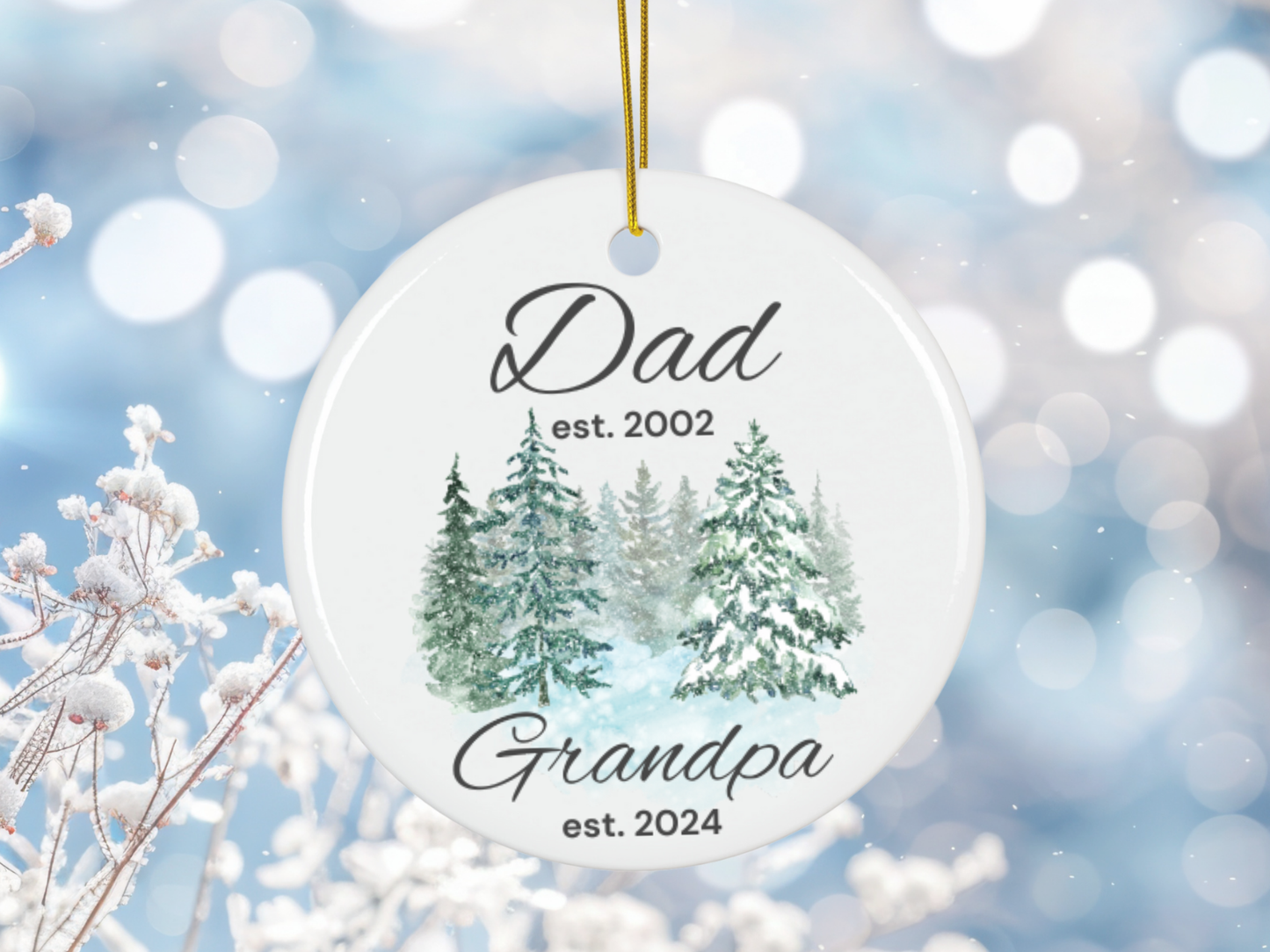 Personalized New Grandpa Christmas Porcelain Ornament, Pregnancy Reveal to Dad, First Time Grandpa Christmas Ornament Gift