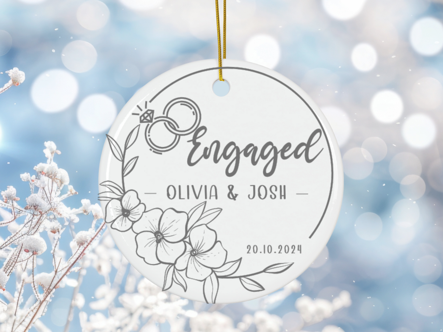 Personalized Engagement Ornament, Engagement Gift, Engagement Present, Newly Engaged Couple Gift, Engaged Ceramic Hanging Keepsake