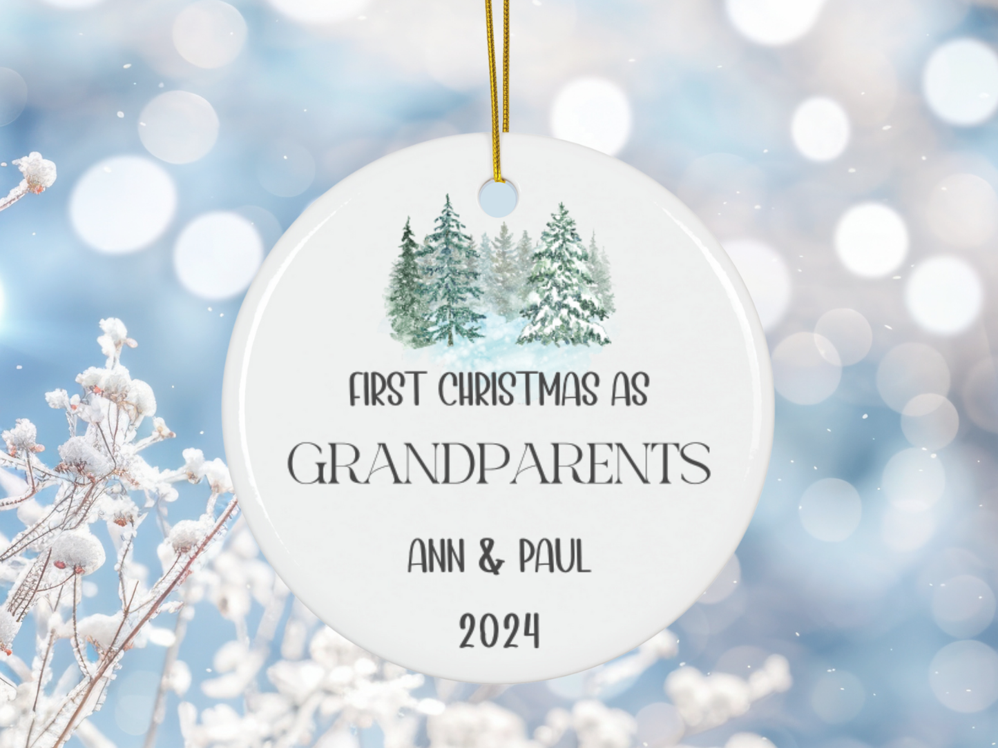 Personalized "First Christmas As Grandparents" Christmas Tree Porcelain Ornament, 1st Xmas Bauble Decoration for Grandma and Grandad