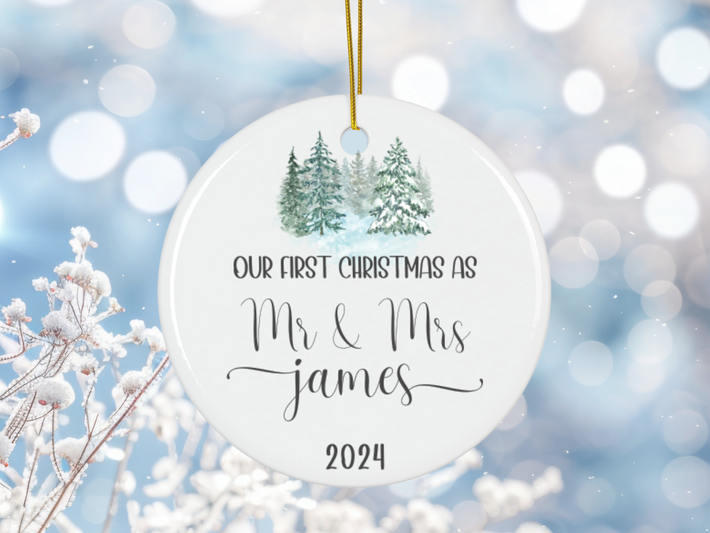 Personalized First Christmas as Mr & Mrs, Mr & Mr, Mrs & Mrs Bauble Porcelain Ornament, First Christmas Married Milestone Keepsake