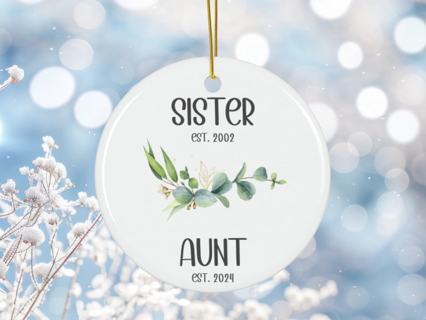 Personalized New Aunt Christmas Porcelain Ornament, Pregnancy Reveal to Sister, Aunt Pregnancy Announcement