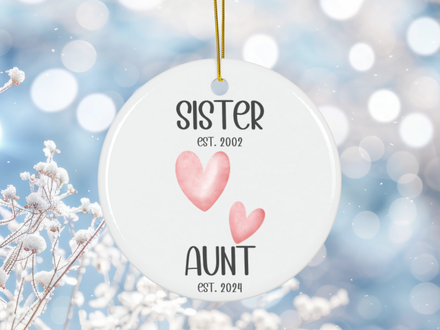 Personalized New Aunt Christmas Porcelain Ornament, Pregnancy Reveal to Sister, First Time Aunt Christmas Ornament Gift