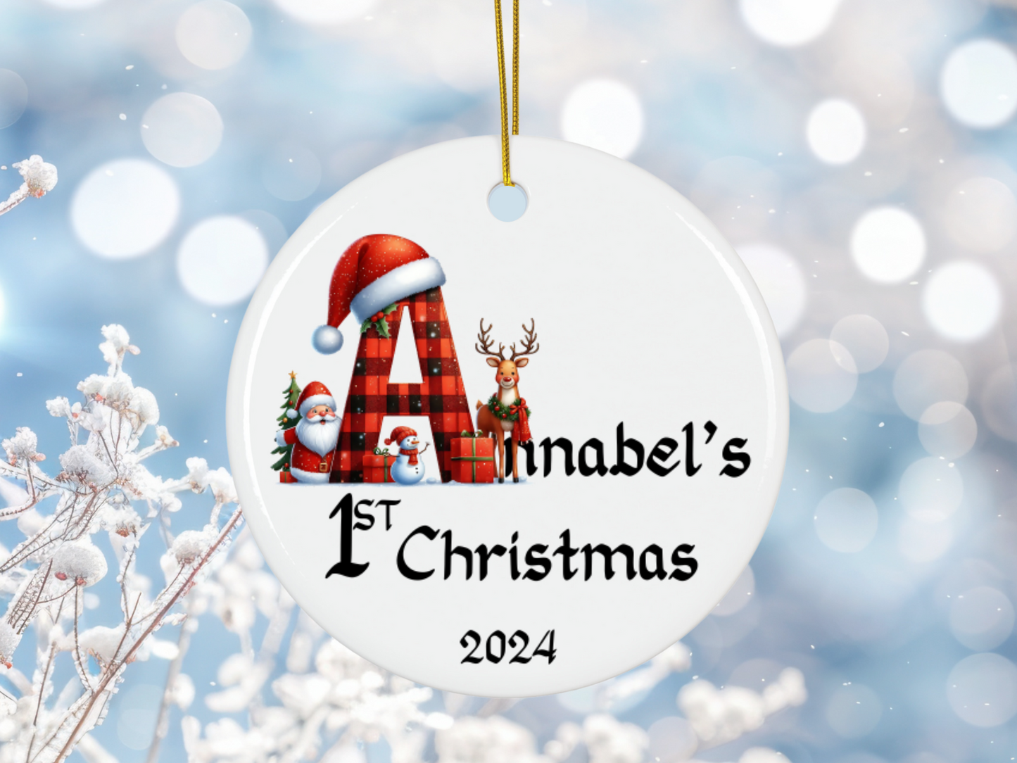 Personalized, Customized Baby’s First Christmas Tree Porcelain Ornament, Baby’s 1st Christmas Bauble, Baby’s Christmas Keepsake