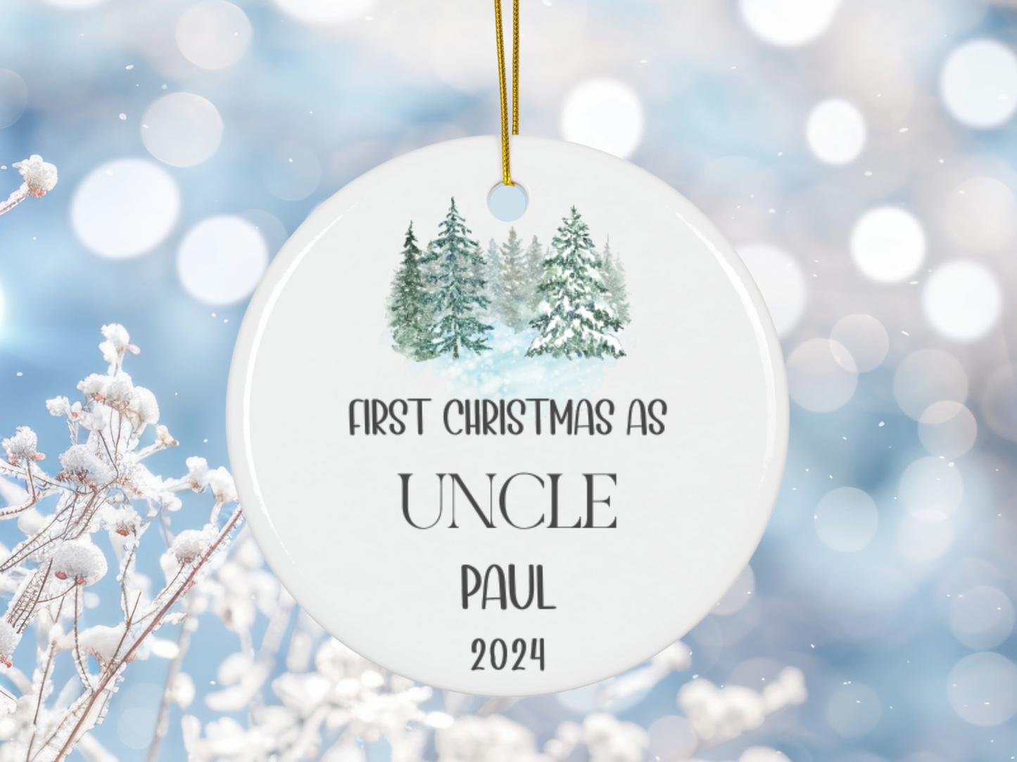 Personalized "First Christmas As Uncle" Christmas Tree Porcelain Ornament, 1st Xmas Bauble Decoration for Uncle