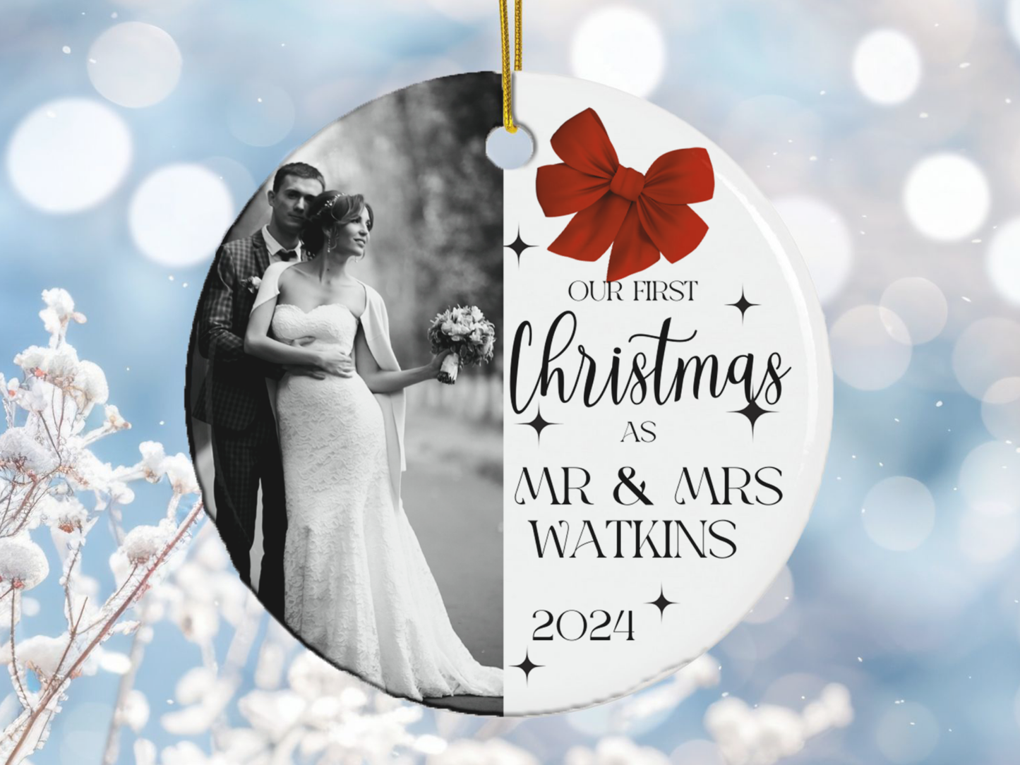 Personalized Photo First Christmas as Mr & Mrs, Mr & Mr, Mrs & Mrs Bauble Porcelain Ornament, First Christmas Married Milestone Keepsake