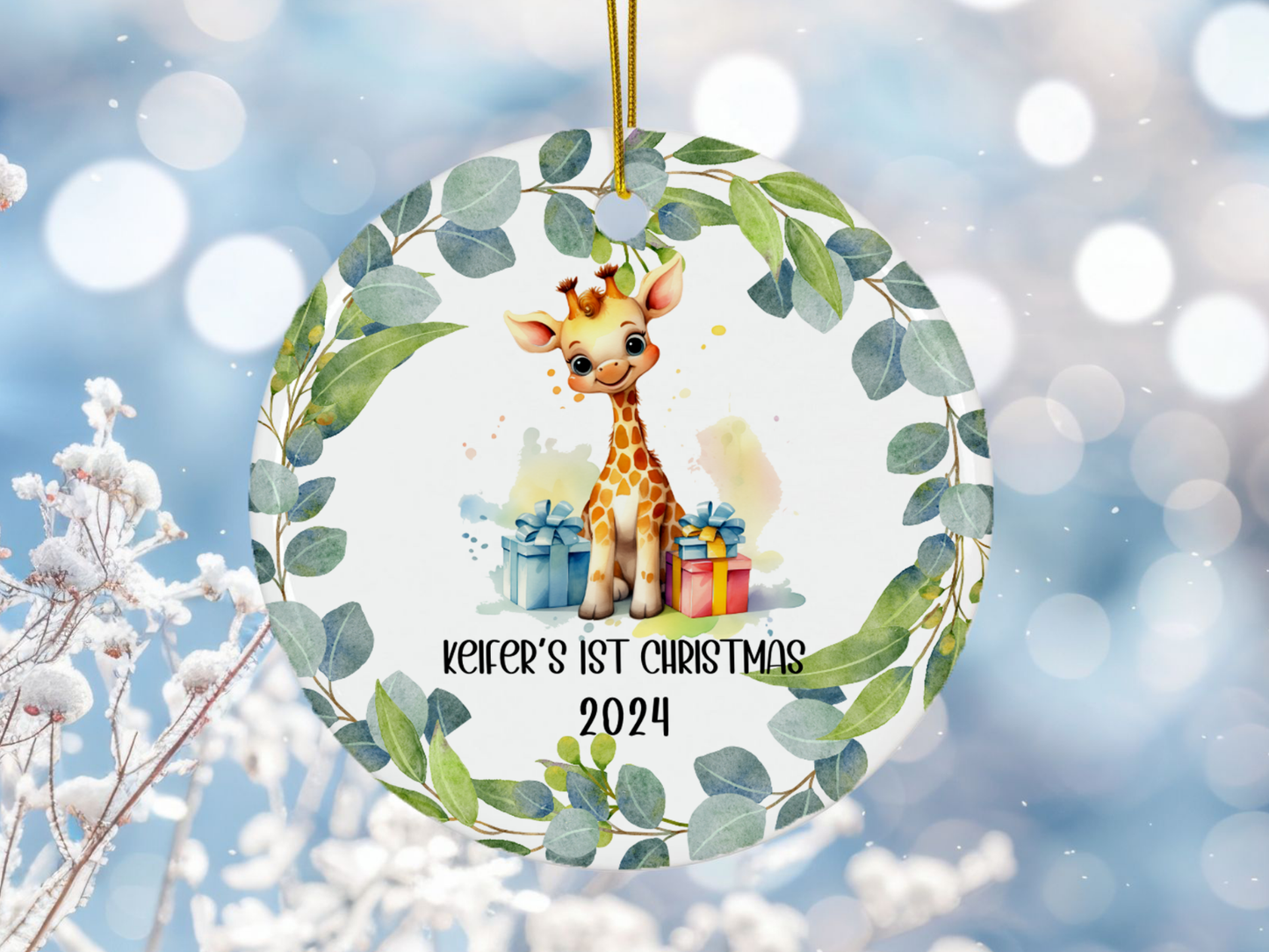 Personalized, Customized Baby’s First Christmas Porcelain Cute Giraffe Ornament, Baby’s 1st Christmas Bauble, Baby’s Christmas Keepsake