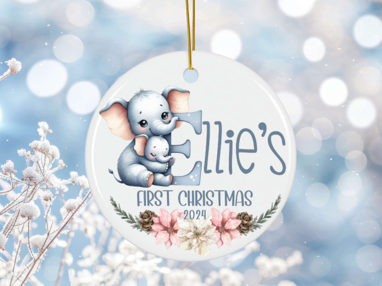 Personalized, Customized Baby’s First Christmas Tree Porcelain Animal Alphabet Ornament, Baby’s 1st Christmas Bauble, Baby’s Christmas Keepsake