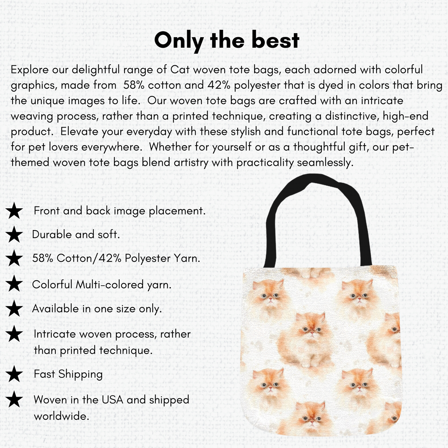 Tapestry Tote Cute Cat Bag Ginger Persian Cat Hobo Bag Tapestry Shoulder Bag Jacquard Woven Tote Bag Tapestry Tote Kids Grocery Bags Art