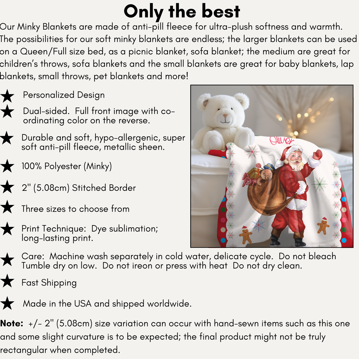 Personalized Children’s Christmas Santa's Grotto Plush Minky Blanket, Soft Minky Baby Blanket, 30x40”, 50x60”, 60x80” Kids Throw Blanket.