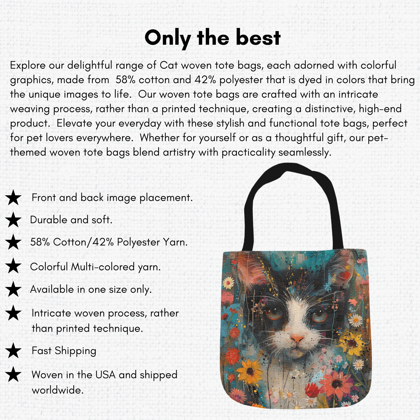 Tapestry Tote Cute Cat Bag Floral Cat Hobo Bag Tapestry Shoulder Bag Jacquard Woven Tote Bag Tapestry Tote Kids Grocery Bags Art Cat Mom