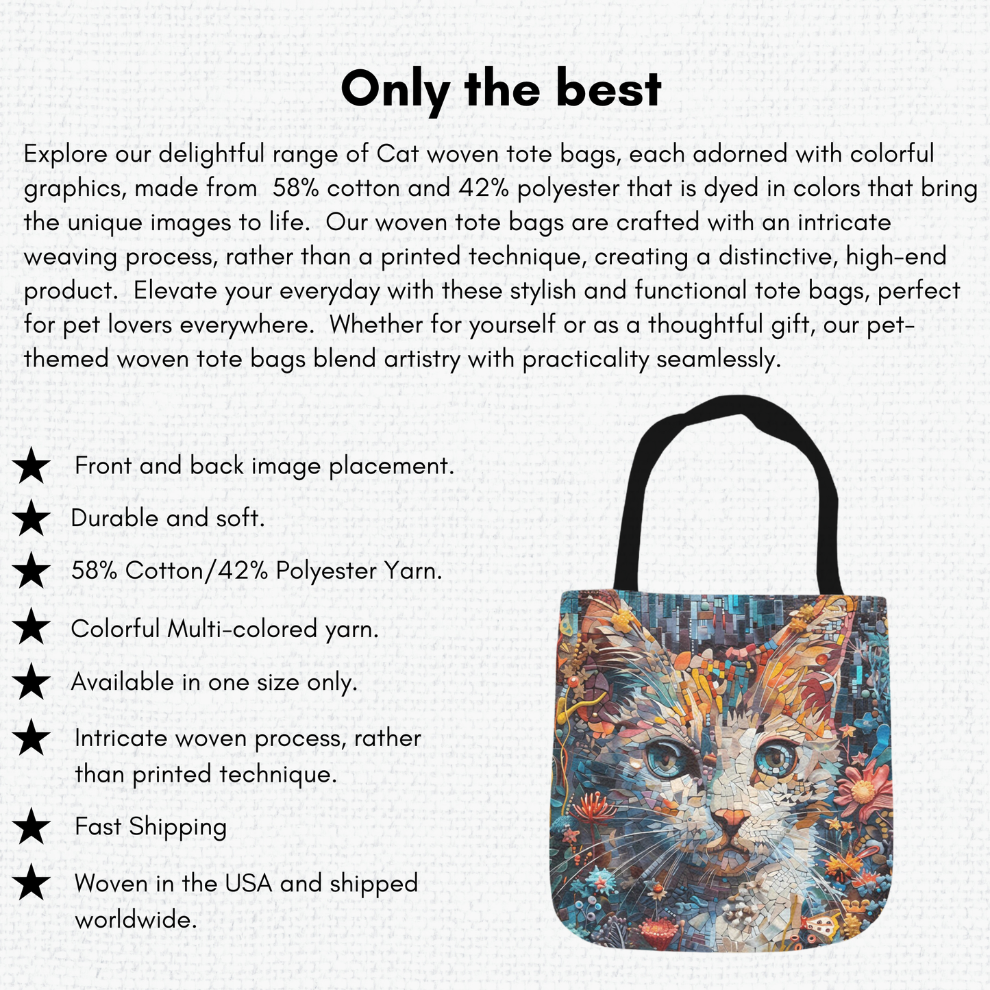 Tapestry Tote Cute Cat Bag Mosaic Hobo Bag Tapestry Shoulder Bag Jacquard Woven Tote Bag Tapestry Tote Kids Grocery Bags Art Cat Mom