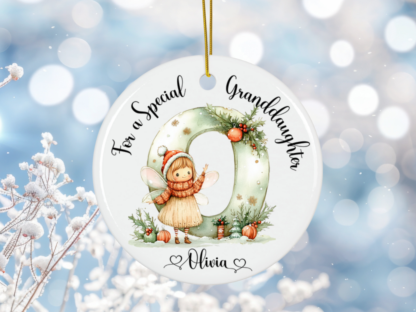 Personalized Christmas Fairy Alphabet Granddaughter Christmas Tree Porcelain Ornament For A Special Granddaughter Bauble, Christmas Keepsake